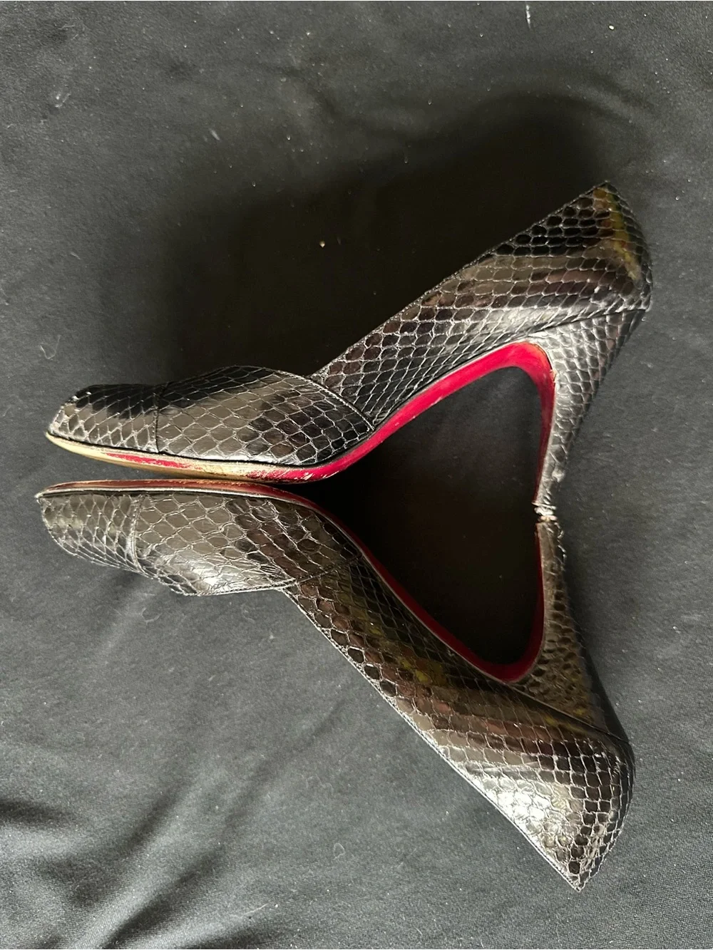 Bruno Magli Black Snakeskin Peep-Toe Heels with Red Heel Detail made in Italy 9